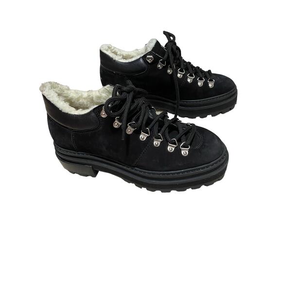 SCHUTZ Lucille Shearling Ankle Hiking Boots Women's Black Size 6B Lace Up Suede - Picture 1 of 9
